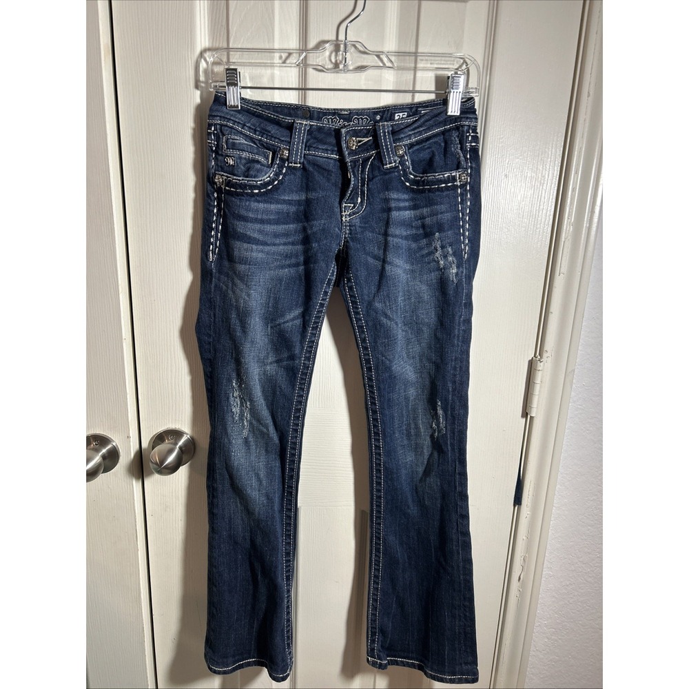 Miss Me Jeans Womens Size 25 Blue Bootcut Thick Stitch Rhinestone JE5073-2R